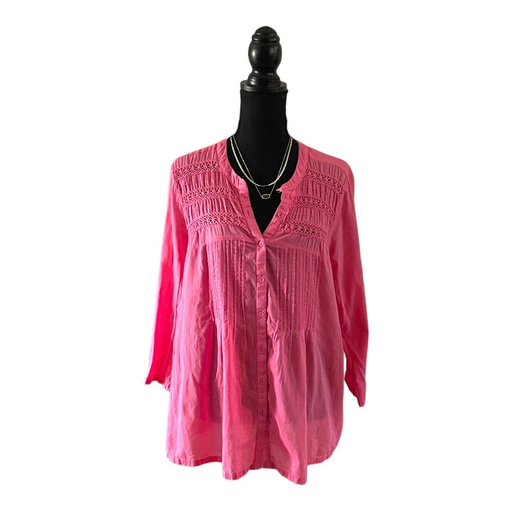 3/$15 KC Womens Pink Salmon VNeck 3/4 Sleeve Medium Comfortable Light Top Blouse